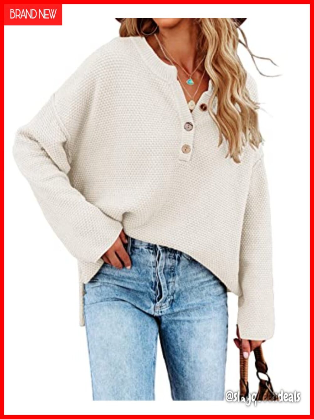 Oversized V Neck Knit Pullover Sweater Long Sleeve